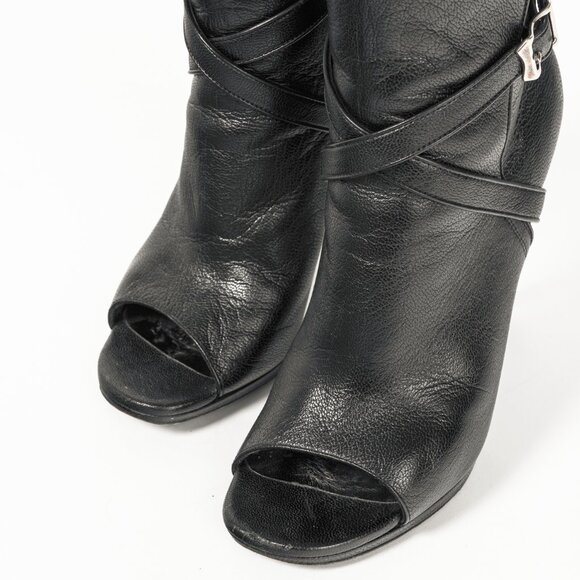 Saint Laurent Nero Leather Wraparound Open-Toe Booties - Picture 5 of 8